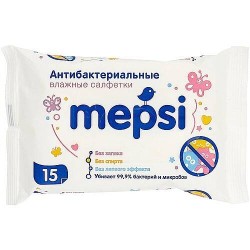 Салфетки влажные детские, Mepsi (Мепси) 15 шт антибактериальные