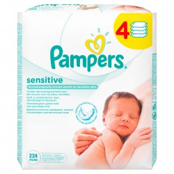 Салфетки влажные детские, Pampers (Памперс) 224 шт сенситив сменный блок